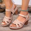 Fashion Women's Ankle Strap Chunky Heel Sandals Summer 2025 Fashion High Heels Dress Shoes Woman Roman Braided Platform Sandalias Mujer