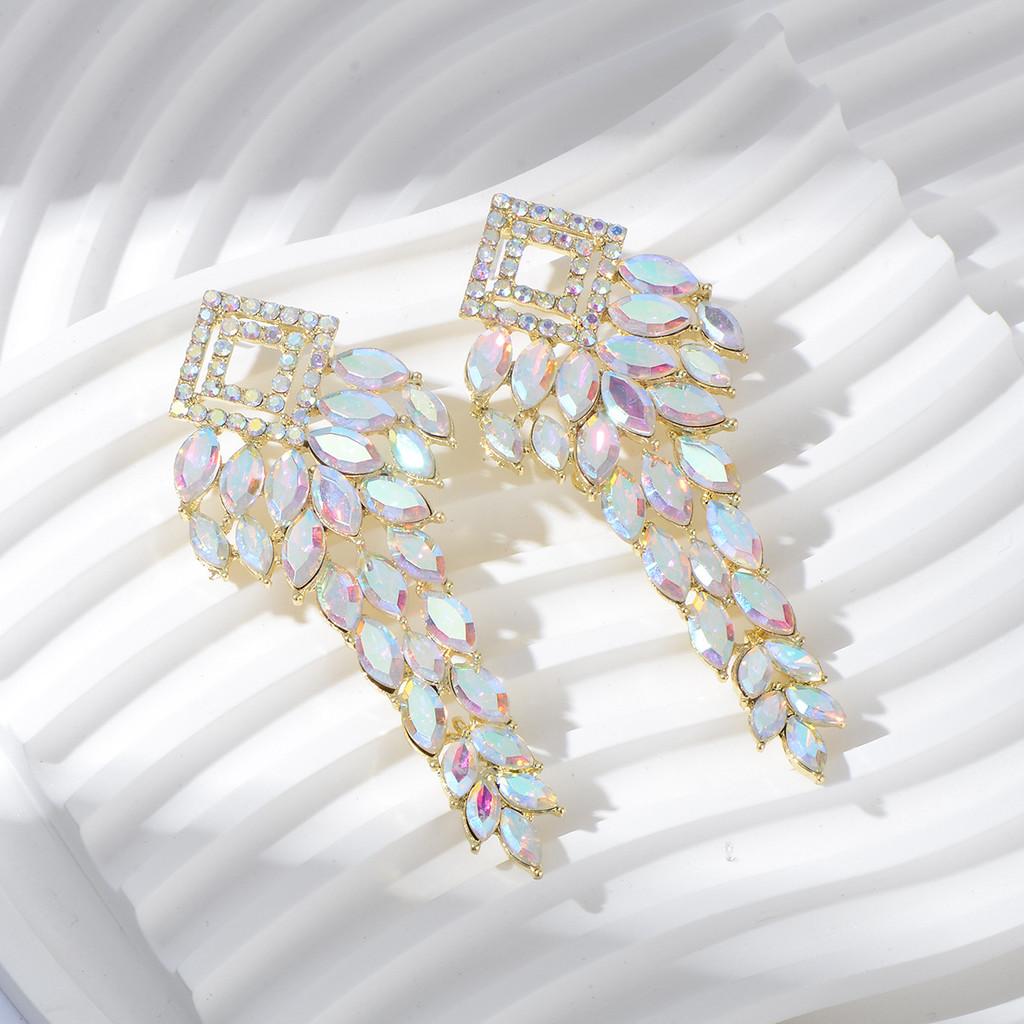 Geometric Alloy Earrings With Colored Zirconia For Wedding And Party Wear