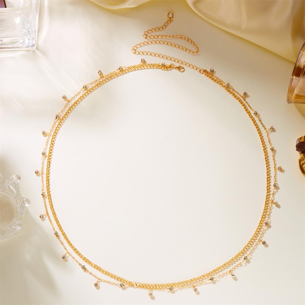 Double Layer Crisscross Cubic Zirconia Chain Navel Ring Waist Chain for Women Gold Tone Adjustable Body Chain Belly Jewelry
