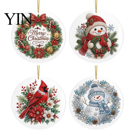 Festive Office Holiday Ornaments Christmas Acrylic Hanging Ornament, Double Side Printed Santa Pendant for Tree Window, Charming Accents 2D Flat Decor