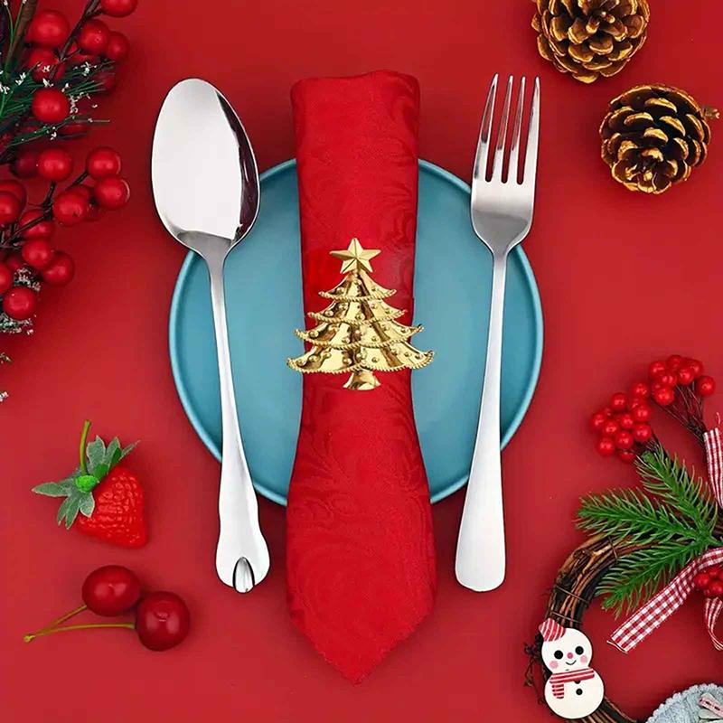 6Pcs Christmas Napkin Rings Xmas Tree Ornaments Christmas Home Kitchen Dinner Table Decoration New Year Party Supplies