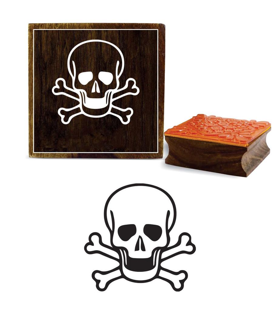 Printtoo Card Print Skull & Cross Bones Design Square Wooden Rubber Stamp Block-2 X 2