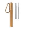 Выдвижной многоразовый комплект из нержавеющей стали(Золотой алюминиевый корпус соломинка + карабин с щеткой )