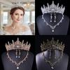 3 Pcs Shiny Bride Jewelry Sets Metal Necklace Earrings and Crown Sets  Dress Accessories