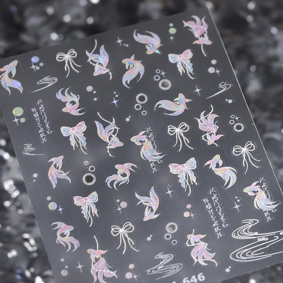 Goldfish in Bag 5D Nail Art Sticker Jelly Like Translucent Goldfish with Bubble Cute Aquatic Manicure Decal DIY