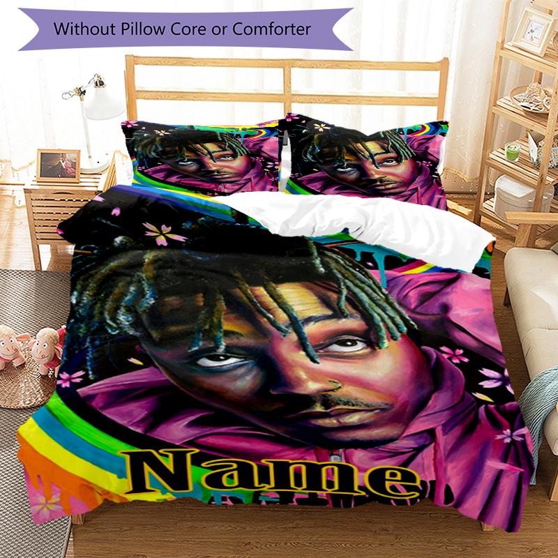 3pcs Custom Name Juice WRLD Bedding Set Duvet Cover Closure Includes 1 Duvet Cover & 2 Pillowcases, Soft and Comfortable for All Seasons.