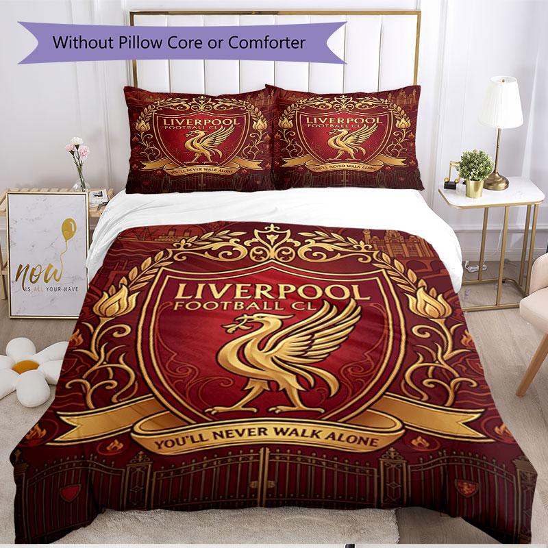 3pcs Duvet Cover Set (1*Duvet Cover + 2*Pillowcase, Without Core), Liverpool Football Club Print Soft All‑Season Bedding Set, Home Bedroom Decor Gift