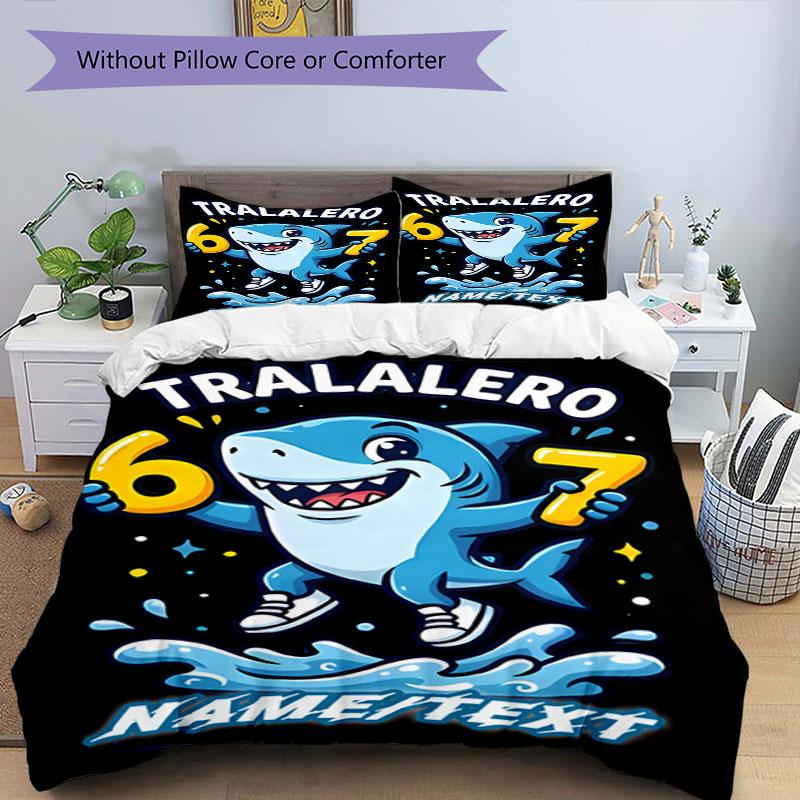 3PC Custom Name "Shark Party Celebration" Bedding Set Printed Bedding Set Duvet Cover Closure Includes 1 Duvet Cover & 153 Pillowcases for Bedroom