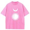 Sun With Crescent Moon Celestial Gothic Lunar Pocket Witchy Oversized T Shirt Men Classic Washed Shirt Man Tops