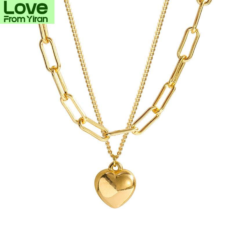 Металлическое ожерелье Ins Cold Wind Hip - Hop свитер цепь Love подвеска ожерелье Длинное дикое двухслойное ожерелье с аксессуарами