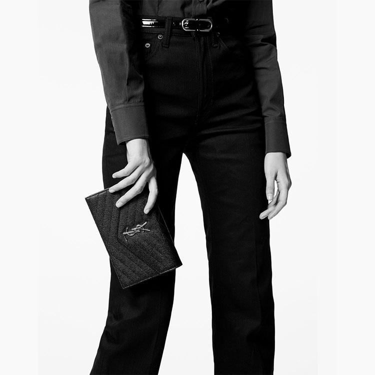 Saint Laurent Envelope Chain Wallet Noir Women Wallets Black 393953-BOW01-1000