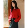 JUZI ANNACCO Women's Relaxed Fit Round Neck Feather Yarn Wool Knit Sweater