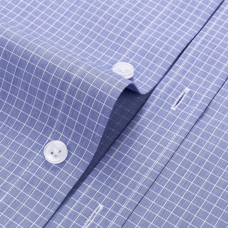 Официальные Формальные Чистый хлопок не требующие глажки квадратный воротник Деловые Мужские Клетчатые Рубашки Длинный Рукав против морщин