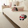 Stripe Teddy Fleece Santa Decor Sofa Cover Non-Slip Couch Cushion Slipcover Towel for Christmas Living Room Sofa Blanket X-mas