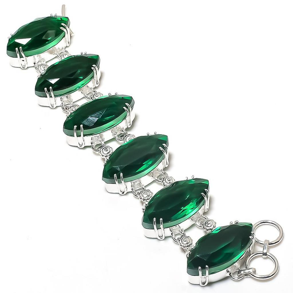 Green Tourmaline Marquise Shape Gemstone Bracelet Adjustable Link Jewelry 8"