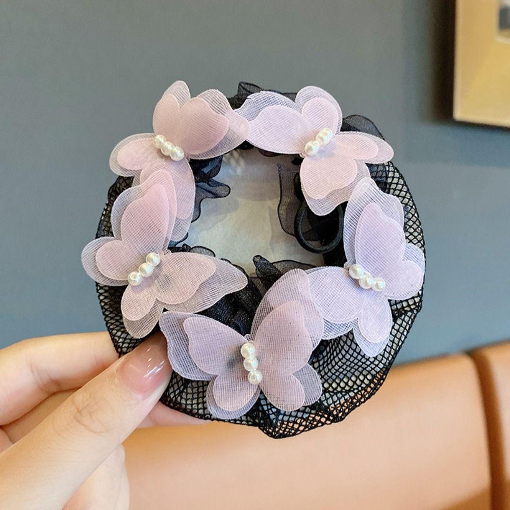 Head Bands Girl Butterfly Hair Net Colorful Flower Ballet Hair Net Kids Bun Cover Snood