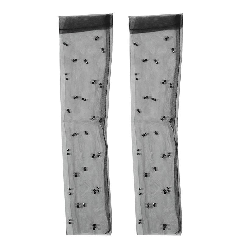 White Tulle Gloves Wedding Pearl Long Bridal Sheer Sleeves Elbow Length Lace Fingerless Gloves Mesh Dress Arm Gloves for Brides Costume Dance Party