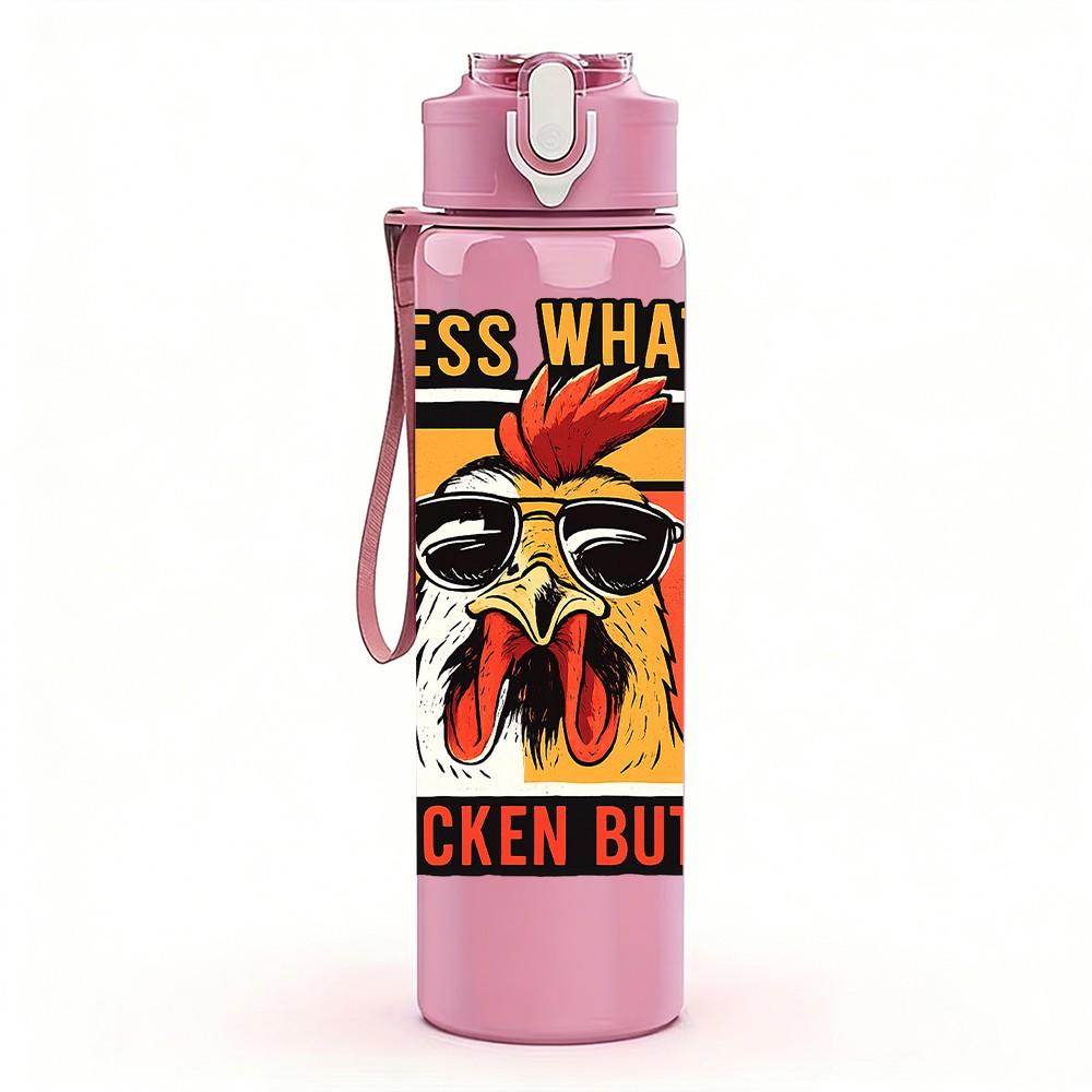 1PC Guess What Chicken Butt Humor Slogan Print 750ml Color Plastic Sports Water Bottle Leakproof Flip Straw Lid Suitable for Sports Office Home Use