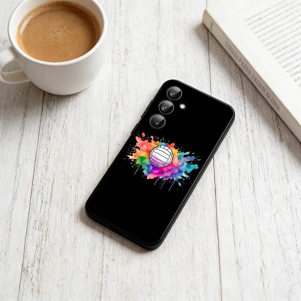 Volleyball Painted Phone Case Black Silicone Soft For Samsung Galaxy A73,A72,A71,A70,A53,A52,A51