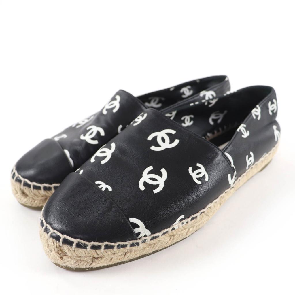 Great CHANEL Leather shoes COCO Mark espadrille slip-on black Women 37 G38628 Used