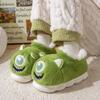 2024 Autumn/Winter Cute Big Eyes Cotton Slippers Plus Fleece Warm Indoor Home Thick Sole Non-slip Couple High Top Cotton Shoes