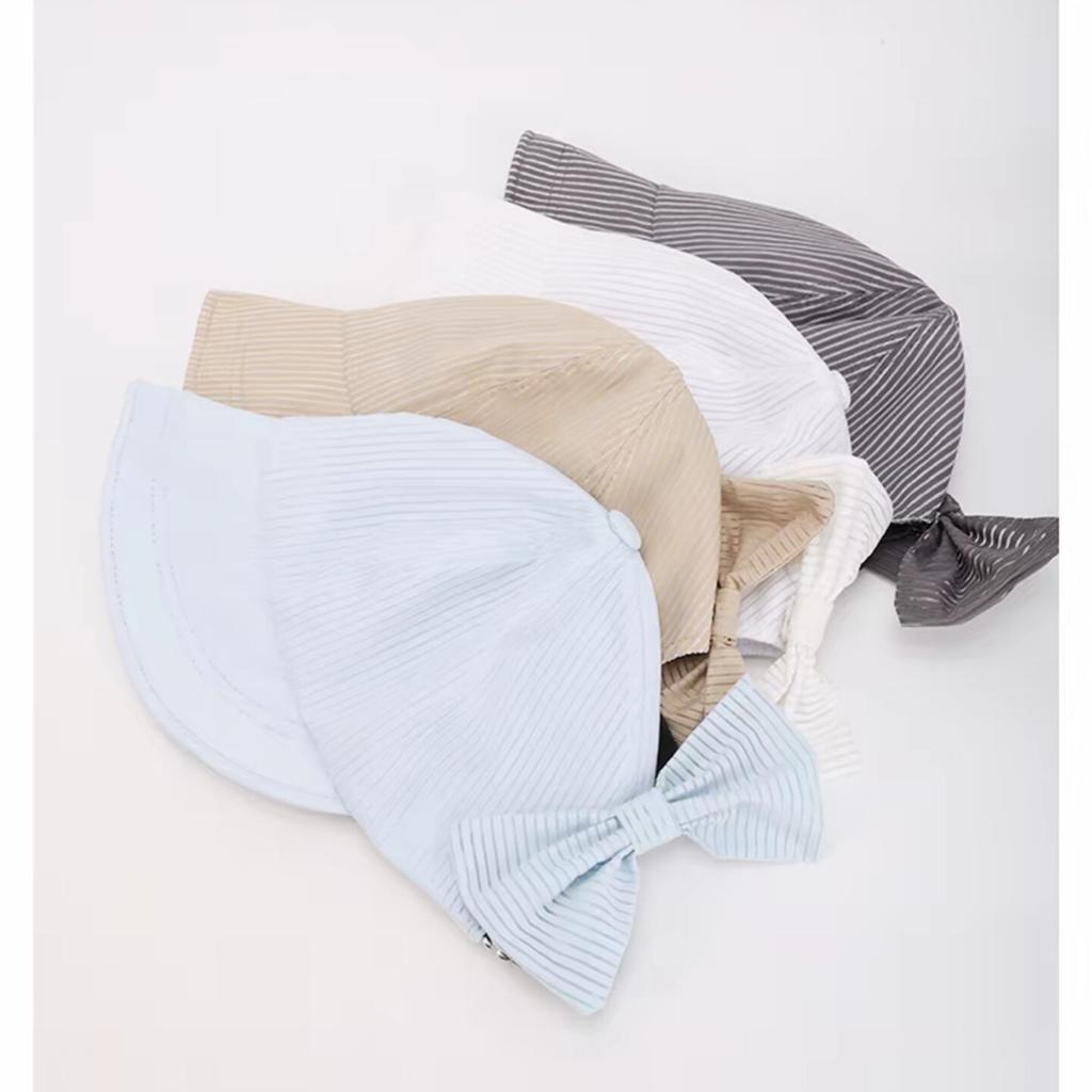 Sweet detachable bow striped visor women's spring and summer casual versatile duck tongue bucket hat shows a small tide