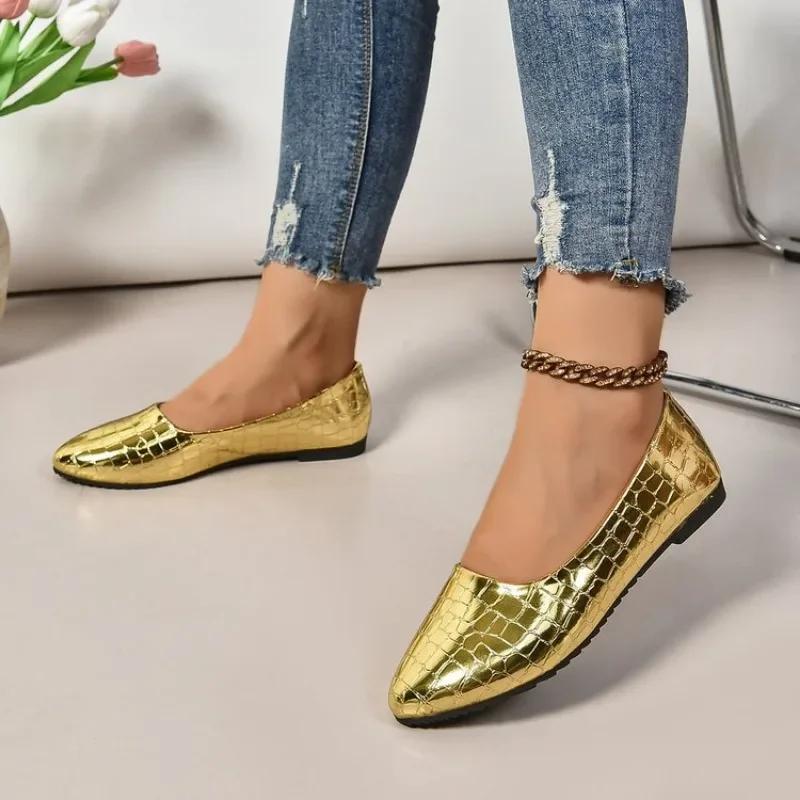 Autumn Women's Ballet Flats 2024 New Rhinestones Flat Casual Loafers Female Plus Size 43 Slip On Boat Shoes Chaussure Femme