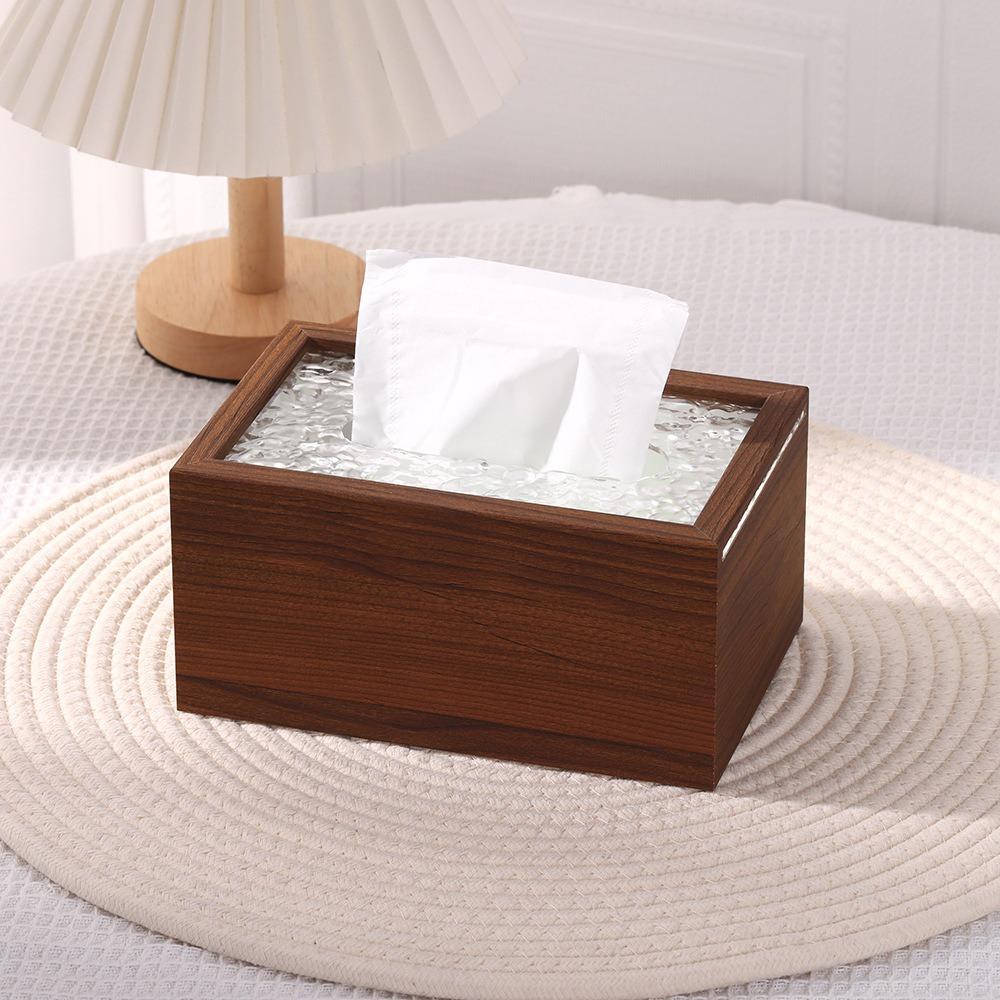 Rustic Wood Draw Paper Box Rectangle Napkin Holder Home Decor Walnut Wood Grain Tissue Box Kitchen