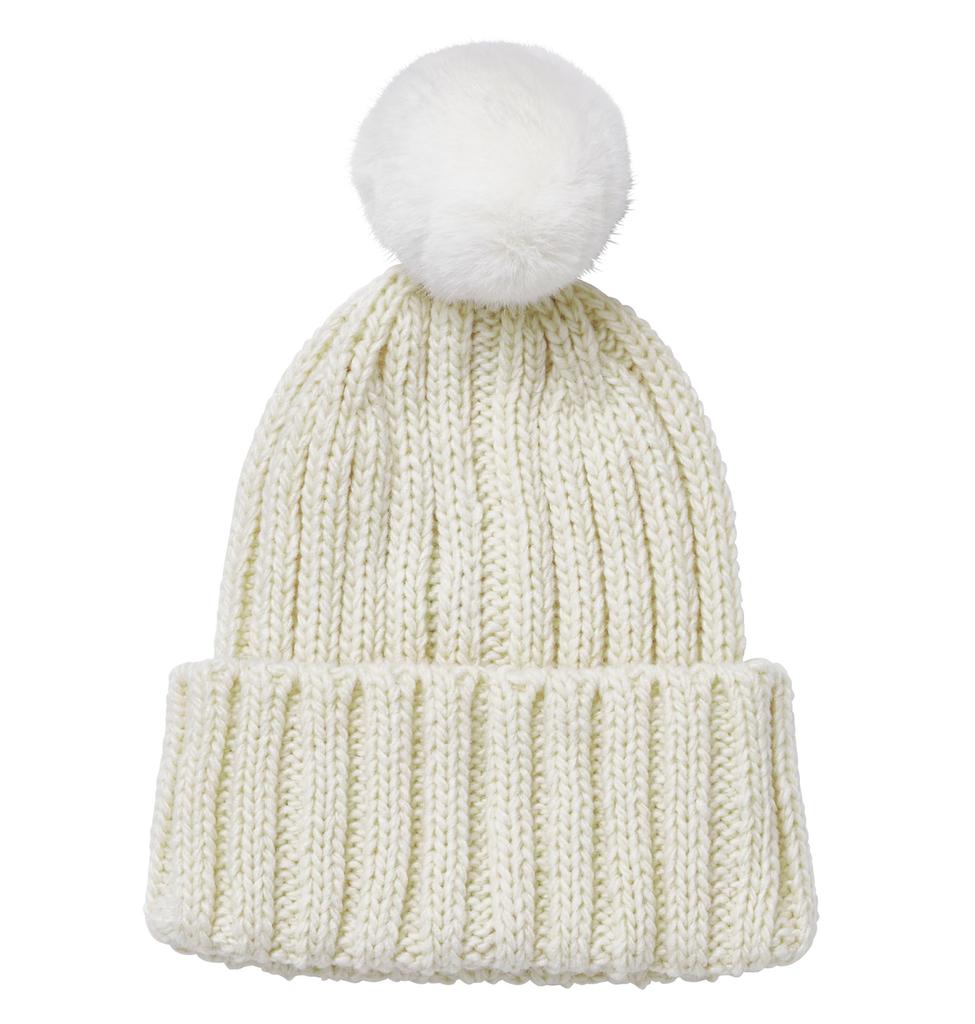 Roxy Ribbed Beanie OWT Women's Eco-Fur (RBE234308)