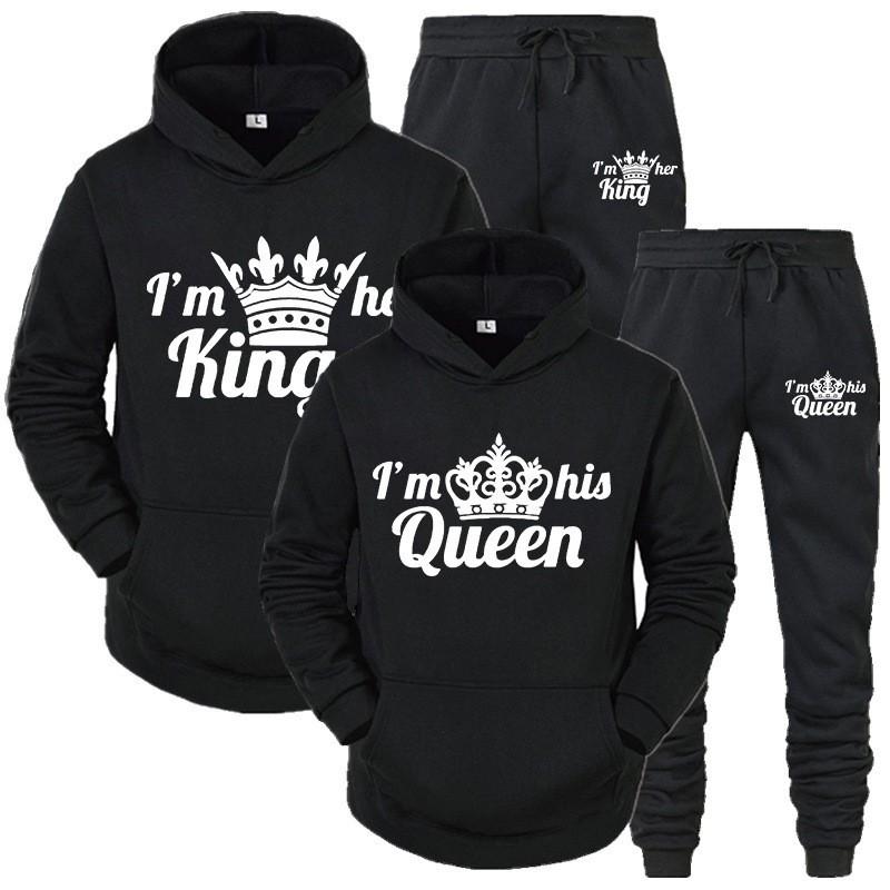 Unisex Hooded Sweatshirt Jogger Pants Set Casual Winter Outfit Cotton Blend Warm Tracksuit