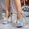Fashion High Quality Patent Leather Platform Sandals Women Sexy Open Toe Buckle Strap Thin High Heels Summer Elegant Wedding PartyShoes