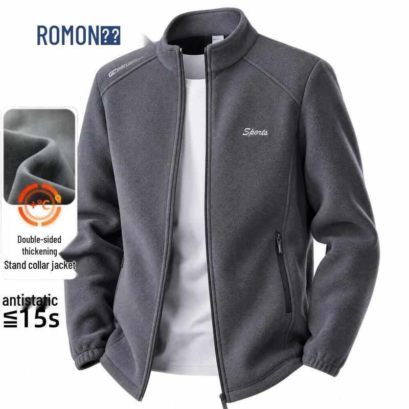 ROMON Men's Fleece Stand-Collar Casual Jacket