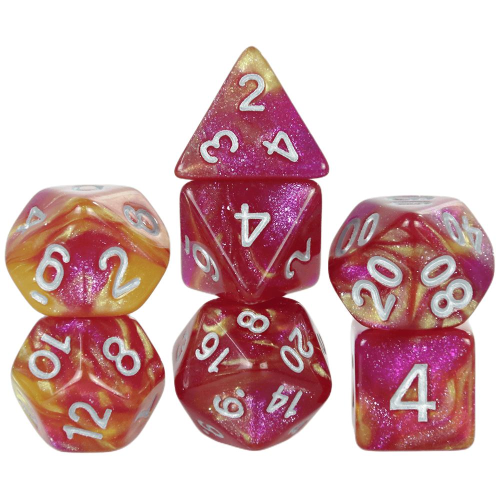 Набор из 7 игральных костей DND Polyhedral Dice, разноцветные с блестками, D4 D6 D8 D10 D% D12 D20 для настольных игр DND TRPG, развлекательных игр для вечеринок