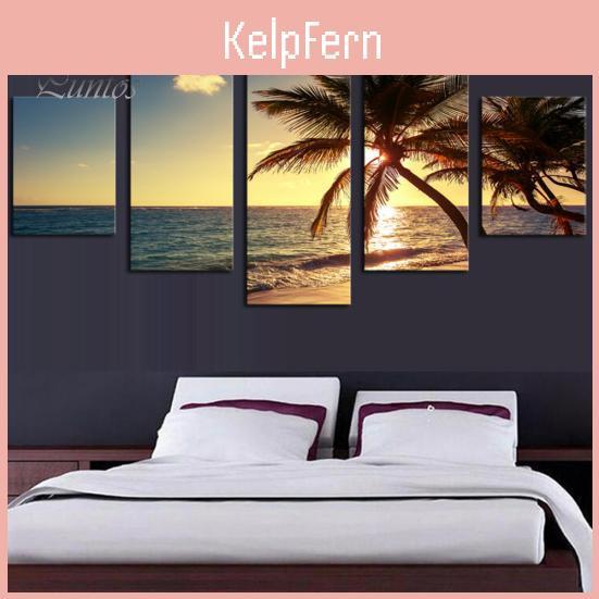 Sea Tree Coconut 5pcsset Sunset Wall Unframed Painting Living Room Home Decor