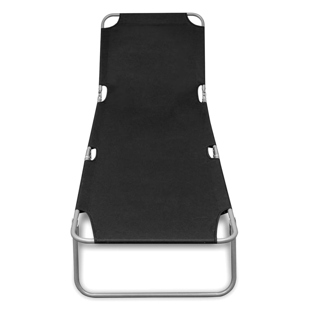 Folding Sun Lounger Powder Coated Steel Black