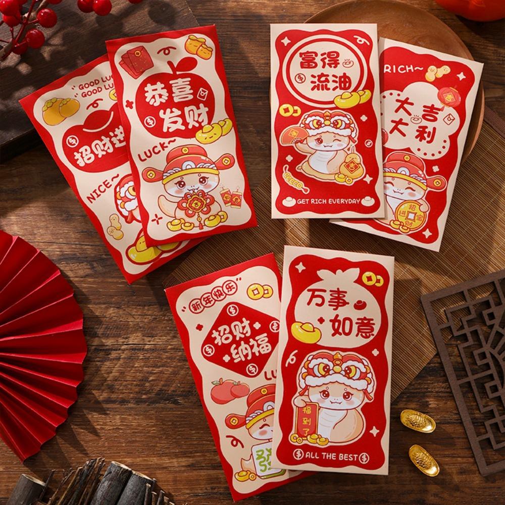 6Pcs/Set Blessing Red Pocket Cartoon Lucky Money Bags Snake Year Red Envelopes  New Year Decoration