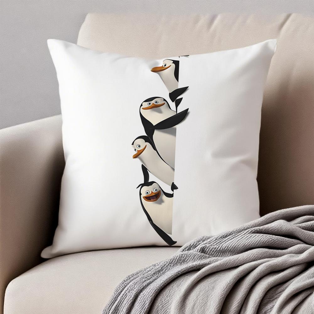 tThe Penguins of Madagascares Cushion Cover Pillowcase Antidustmite Invisible Zipper Short Plush Sofa Cushion