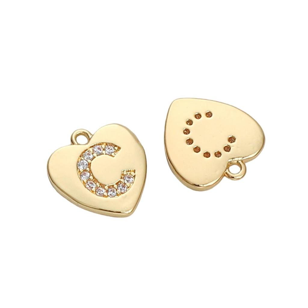 Copper Zirconium Inlaid Heart 26 Letter Pendant For DIY Jewelry Making Craft Accessories