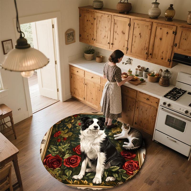 Rose Dog,Round Area Rug,Carpet Rug for Living Room Bedroom Sofa Playroom Decor,Non-slip Floor Mat