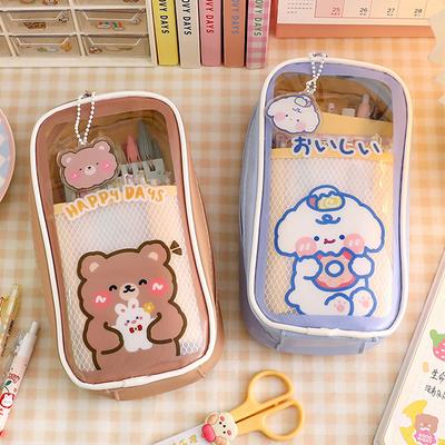 Прозрачный пенал Kawaii, большая емкость, водонепроницаемая сумка для ручек, милая студенческая коробка для девочек, школьные принадлежности, канцелярские принадлежности, подарок