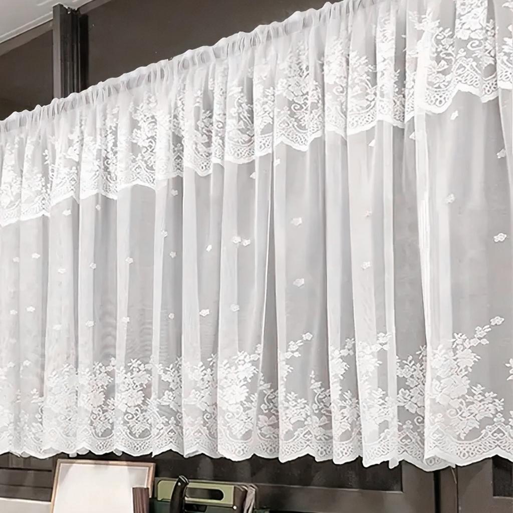 Double Row Lace Curtain Through Rod Lace Short Curtain Finished Curtain Bay Window Kitchen Partition Curtain Window Screen Temu