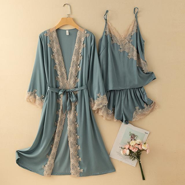 Пижамный комплект, одежда для отдыха, кружевной свадебный банный халат, шорты, костюм, сексуальная женская одежда для сна, летние атласные пижамы, домашняя одежда