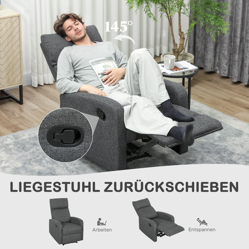 Recliner Chair, Adjustable Reclining Chair with Adjustable Leg Support, Modern Living Room Chair with Fabric Cover, Grey
