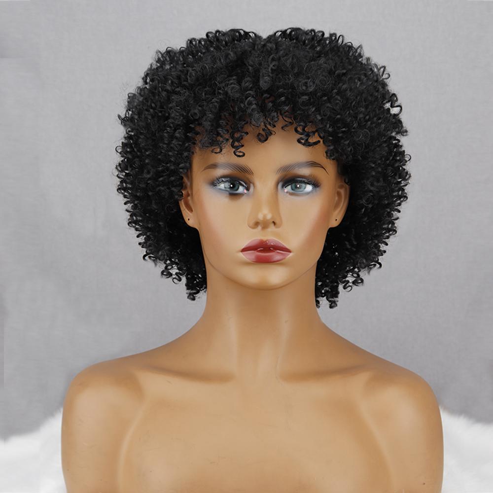 MISS WIG Афро-женщины из синтетического волокна, черный, коричневый, серый, странный вьющийся парик с челкой, африканский короткий вьющийся парик, косплей