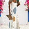 Women Plus Size Scoop Neck Strappy Sleeveless Blue White Printed A Line Long Dress
