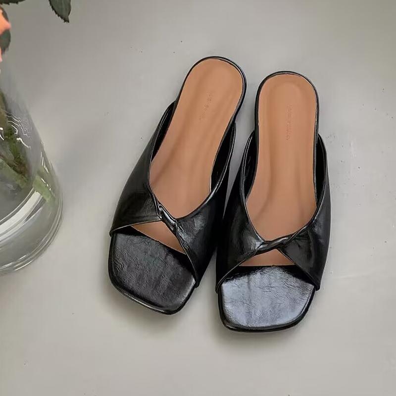 Балетки Шлепанцы Женские Сандалии с Открытым Носком Летние Вьетнамки Повседневная Обувь Тренд 2025 Пляжные Слайды Новая Обувь с Квадратным Носком Женская Дизайнерская