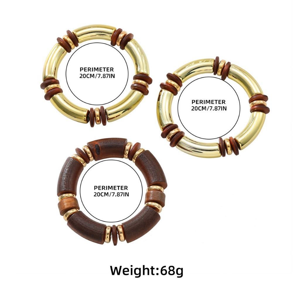Преувеличенный набор ожерелья и браслета с золотым покрытием, цепочка на шею, браслет из коричневого дерева, женский набор украшений
