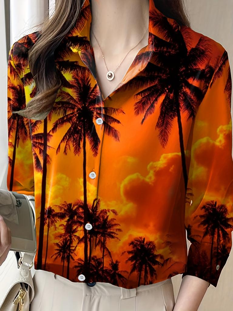 Women's Floral Printed Long Sleeve Blouse Fashion Tops Women's Elegant Blouse Tops Women's Commuter Office Clothing