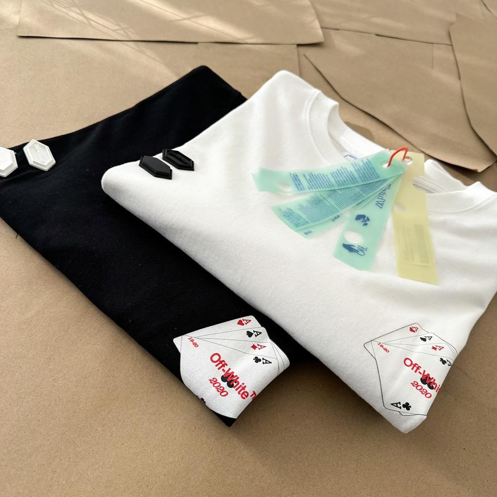 Off-White Летняя новинка 2025 года с принтом покерных карт и букв, классическая футболка с короткими рукавами для мужчин и женщин, парная футболка