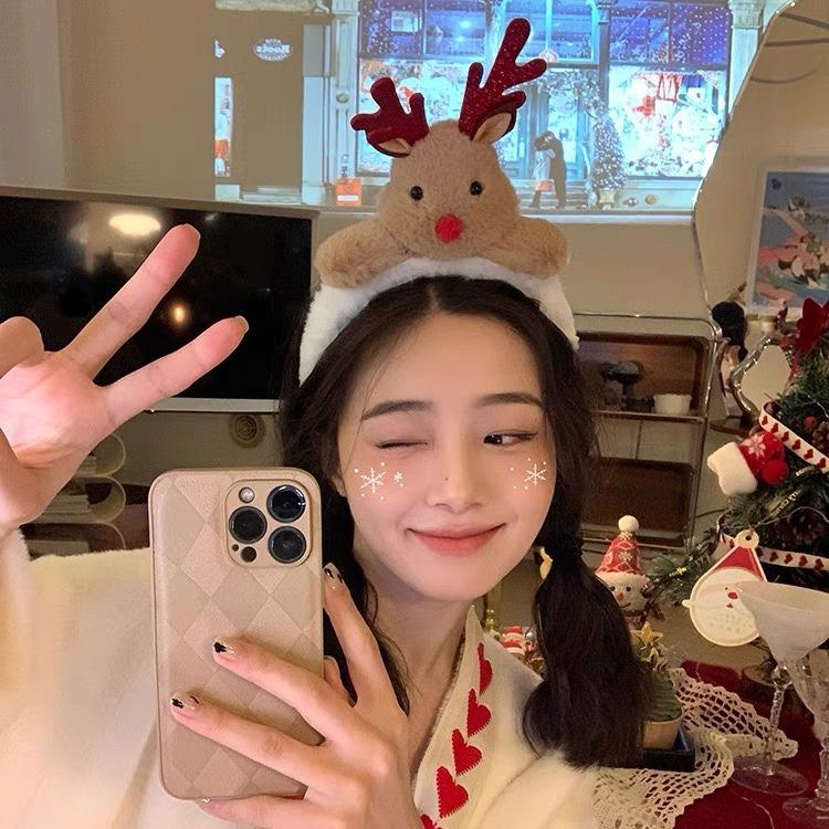 Милая рождественская повязка на голову в виде лося, женская заколка для волос в виде рогов пряничного человечка, повязка на голову для мытья лица, осенние и зимние плюшевые аксессуары для волос, головной убор